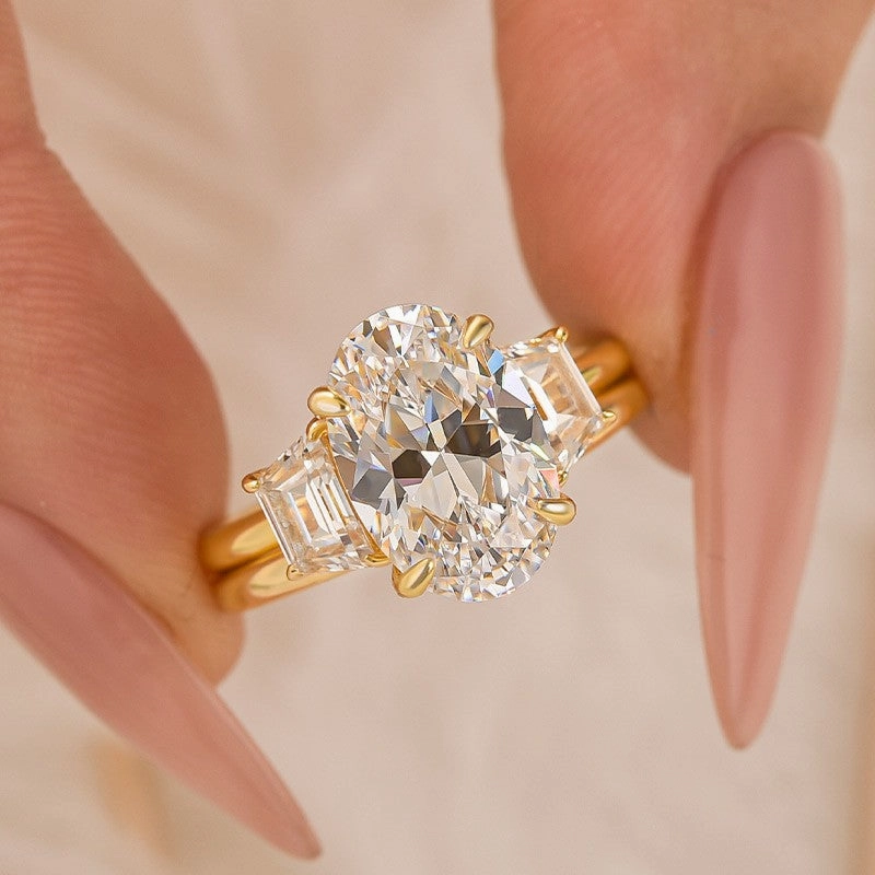 4.0Ct Oval Cut Insert Wedding Ring Set With Open Engagement Ring Enhancer Finest Craft