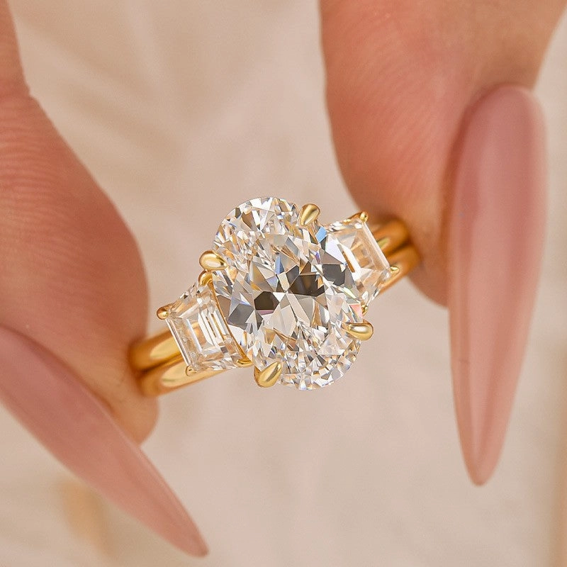 Simple Touch 4.0Ct Oval Cut Insert Wedding Ring Set With Open Engagement Ring Enhancer