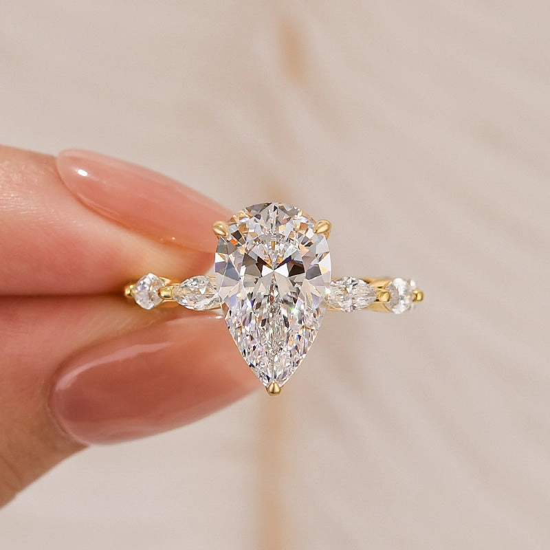 4.0Ct Pear Cut Vintage Engagement Ring Travel Ring In Sterling Silver Shiny Edge Luxury Pick