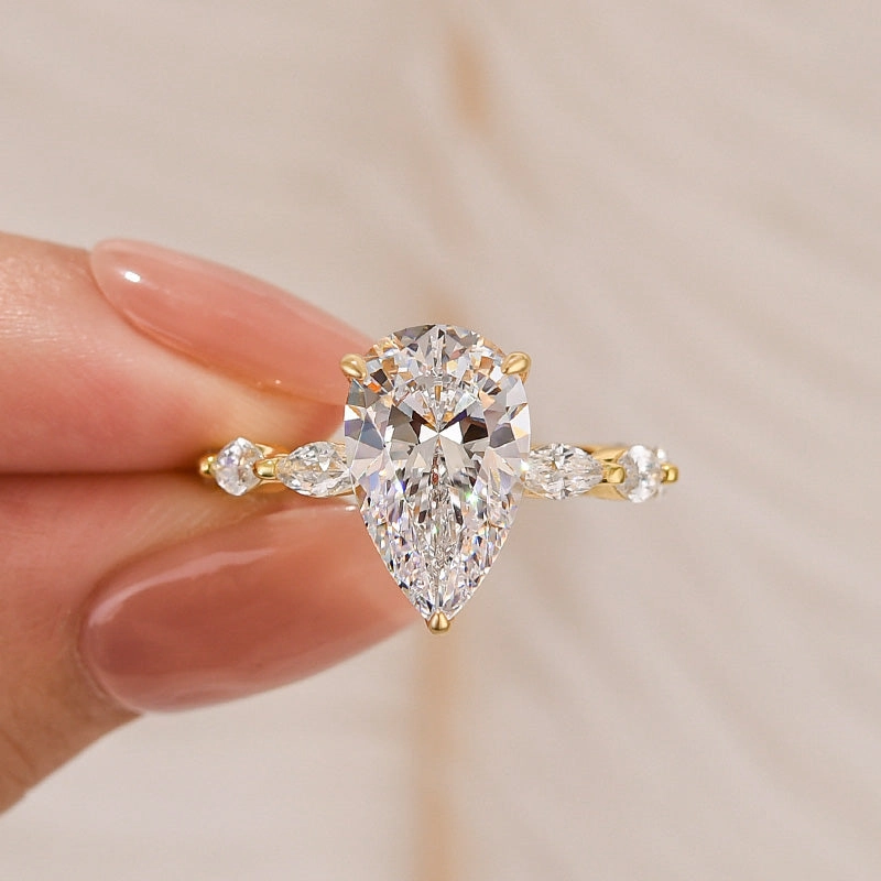 4.0Ct Pear Cut Vintage Engagement Ring Travel Ring In Sterling Silver Sculpted Finish