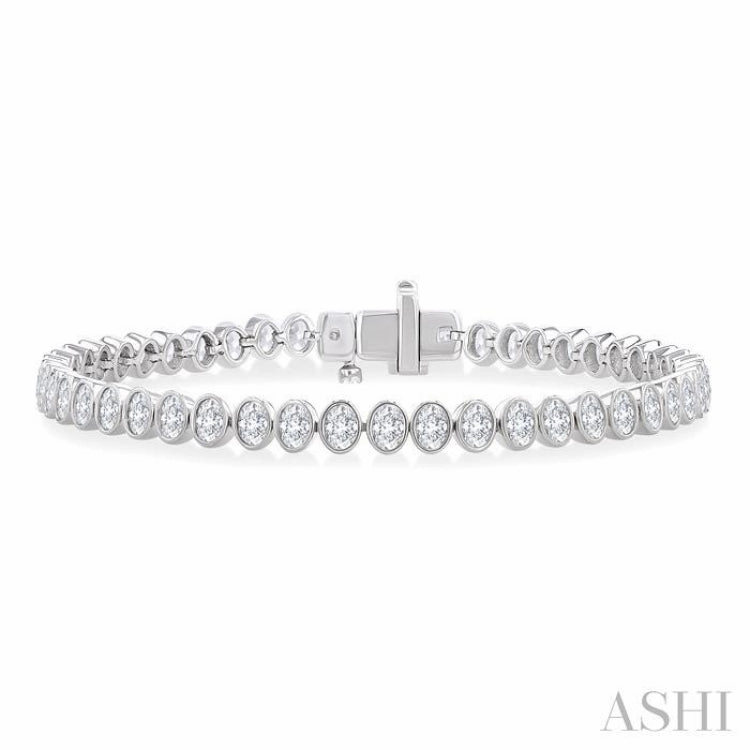 Premium Choice Promising Fusions 4 1/2 Ctw North-South Bezel Set Oval Cut Diamond Tennis Bracelet in 14K White Gold