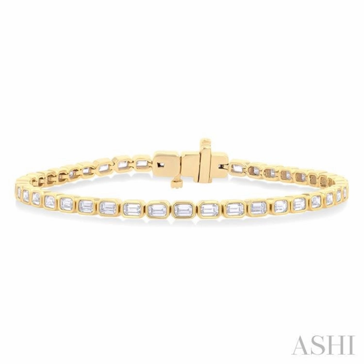 Personalized Chronicle 4 3/4 ctw East-West Bezel Set Emerald Cut Diamond Tennis Bracelet in 14K Yellow Gold