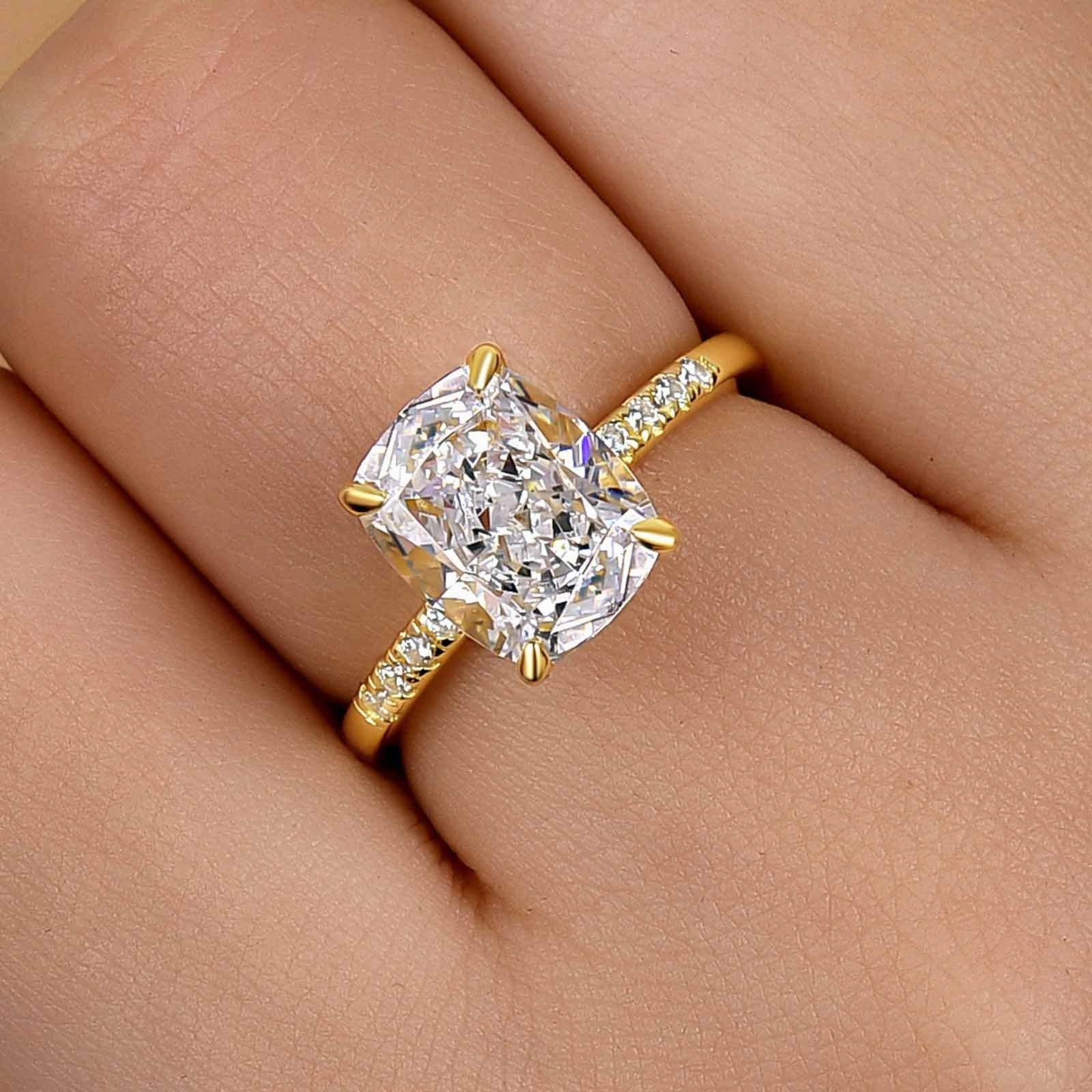 4.5Ct Cushion Cut Engagement Ring Travel Ring In Sterling Silver Subtle Form Golden Hour