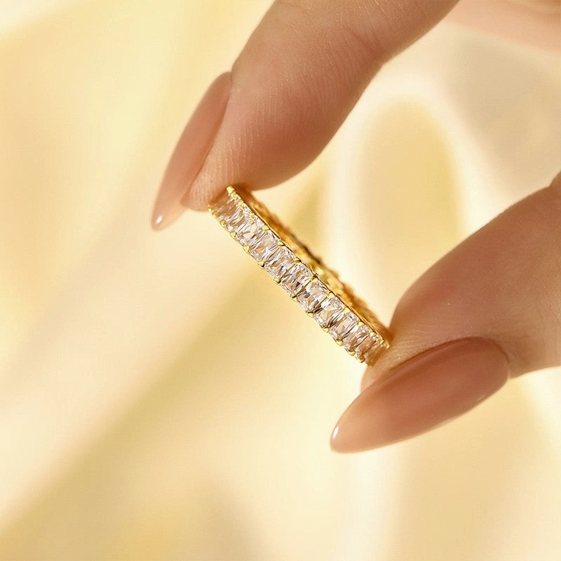 4.5Ct Radiant Cut Eternity Wedding Band In Sterling Silver Dainty Touch