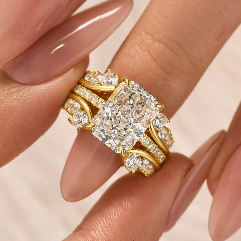 Everyday Glow Opulent Edge 4.5Ct Radiant Cut Insert Wedding Ring Set With Engagement Ring Enhancer