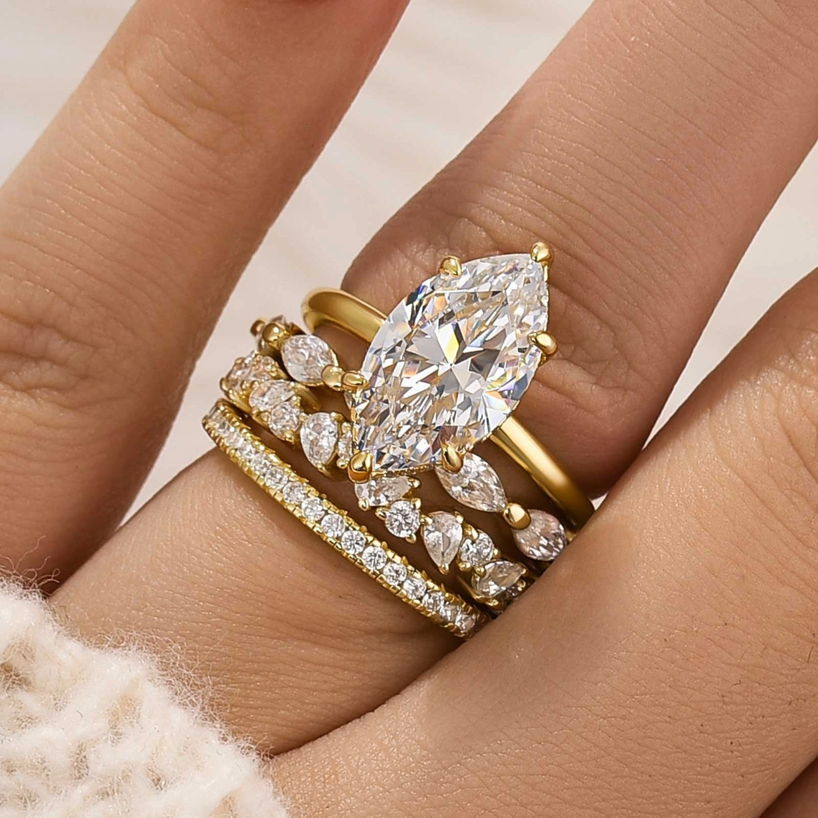 4PC 4.0Ct Marquise Cut Wedding Ring Travel Rings In Sterling Silver Cozy Style Pure Accent