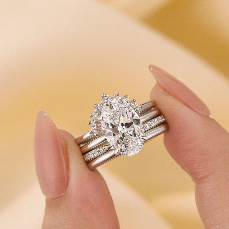 Gentle Accent 4PC 4.0Ct Oval Cut Classic Wedding Rings Engagement Rings For Her