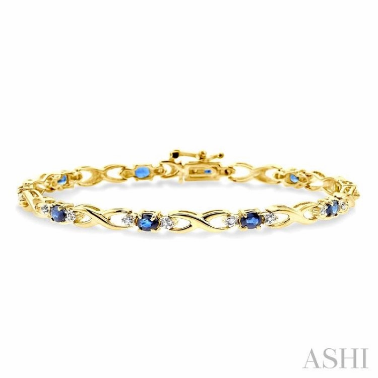 4x3 MM Oval Cut Sapphire and 1/10 Ctw Single Cut Diamond Bracelet in 10K Yellow Gold Go-To Pick