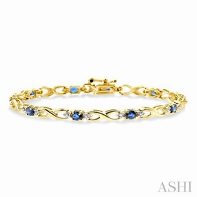 4x3 MM Oval Cut Sapphire and 1/10 Ctw Single Cut Diamond Bracelet in 10K Yellow Gold Go-To Pick