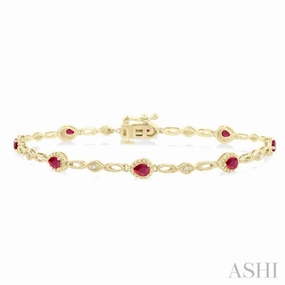 4X3 MM Pear Cut Ruby and 1/20 Ctw Round Cut Diamond Precious Fashion Bracelet in 10K Yellow Gold Memorable Gift Unity Symbol