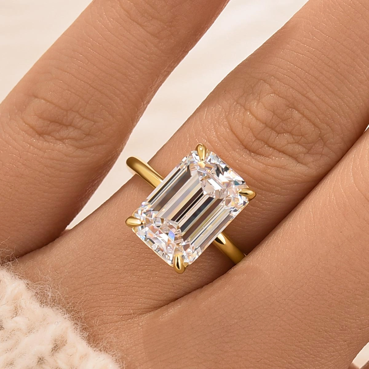 Minimal Feature 5.0 Carat Yellow Gold Emerald Cut Solitaire Engagement Ring