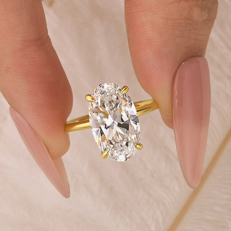 5.0Ct Oval Cut Hidden Halo Engagement Ring Travel Ring In Sterling Silver Minimalist Finish Office Chic