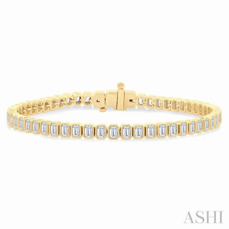 5 1/2 Ctw North-South Bezel Set Emerald Cut Diamond Tennis Bracelet in 14K Yellow Gold mood enhancer Stellar Design