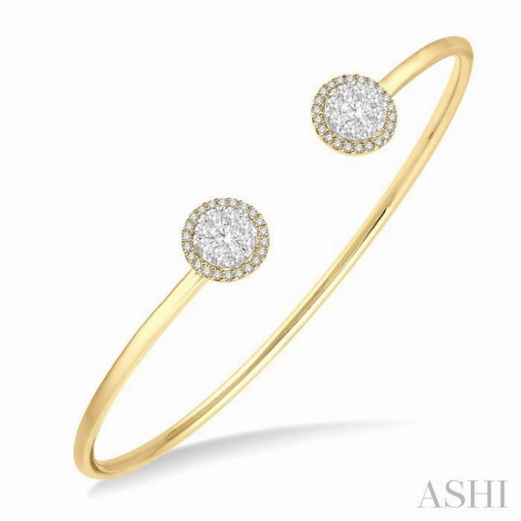 Memory Keeper 5/8 ctw Lovebright Round Open Cuff Diamond Bangle in 14K Yellow and White Gold