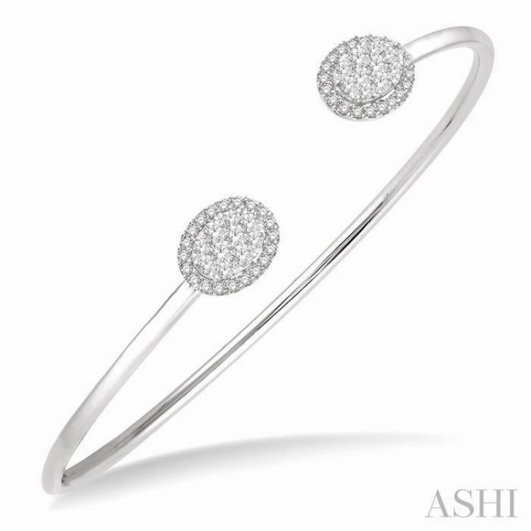 5/8 ctw Oval Shape Lovebright Open Cuff Diamond Bangle in 14K White Gold Festive Vibes