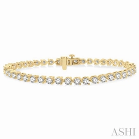 Positive energy Limitless Potential 5 Ctw Round Cut Diamond 3-Prong Tennis Bracelet in 14K Yellow Gold