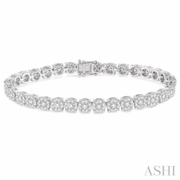 Diamond Dust 5 Ctw Round Cut Diamond Lovebright Tennis Bracelet in 14K White Gold