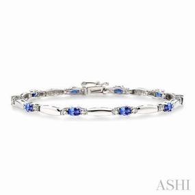 5x3 MM Oval Cut Tanzanite and 1/10 Ctw Bar and Oval Mount Round Cut Diamond Precious Bracelet in 10K White Gold Made With Love Permanent Impact
