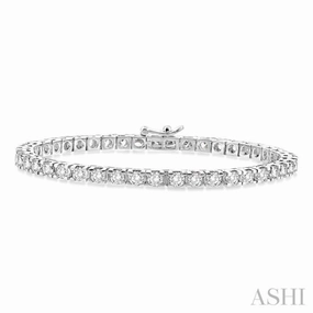 Ideally Valued 6 Ctw Square Shape Round Cut Diamond Tennis Bracelet in 14K White gold