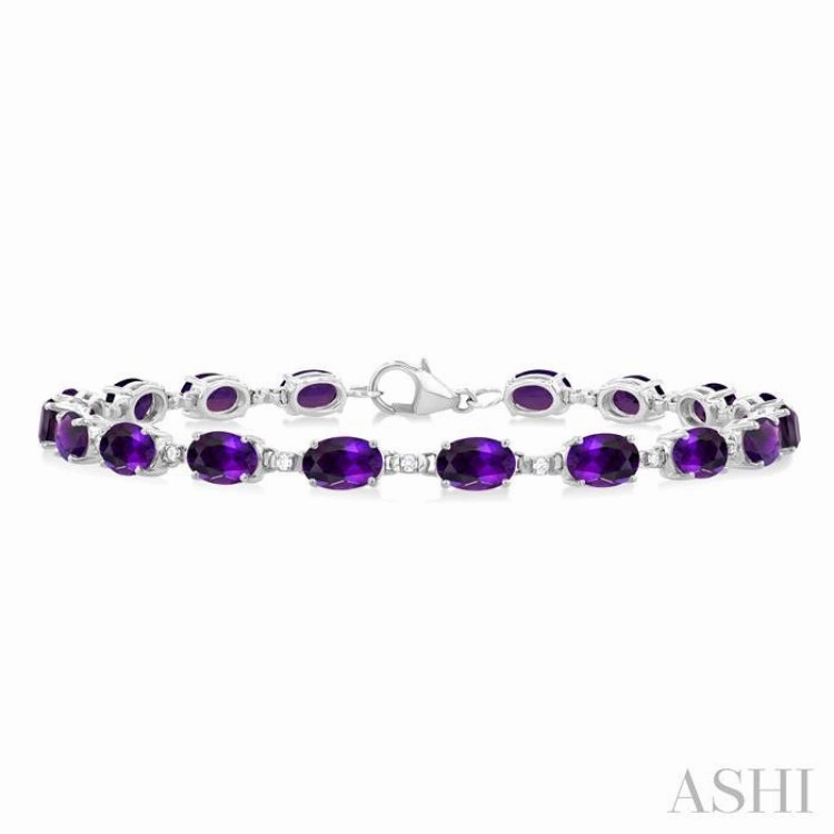 6X4 MM Oval Cut Amethyst and 1/6 Ctw Round Cut Diamond Semi-Precious Tennis Bracelet in 10K White Gold Worth The Price Valentine??s Day