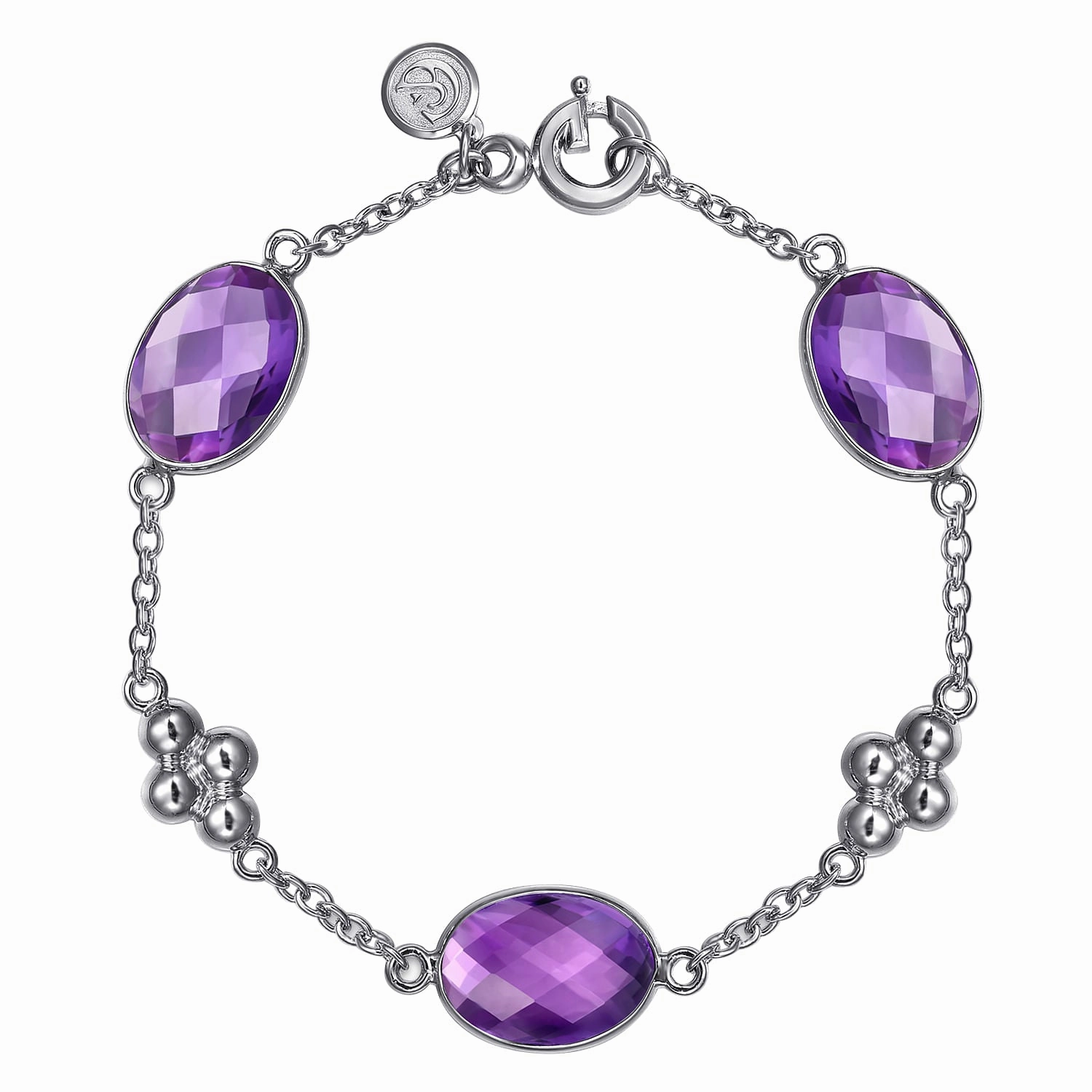Ethnic Inspiration 7" Sterling Silver Amethyst Station Bracelet