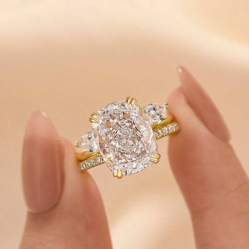 Exclusive Sparkle Lux Appeal 8.0 Carat Elongated Cushion Cut Insert Wedding Ring Set In Sterling Silver