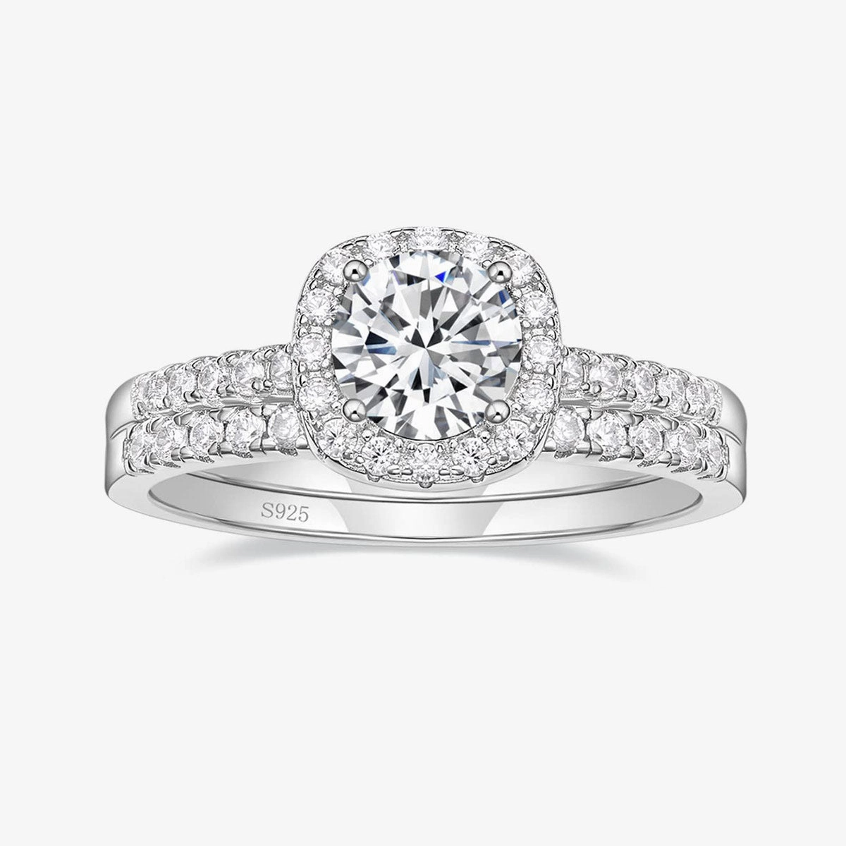 Timeless Embellishments Signature Style 925 Sterling Silver Bridal Round Cubic Zirconia Ring Set