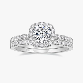 Light Spark Sparkle Finish 925 Sterling Silver Bridal Round Cubic Zirconia Ring Set