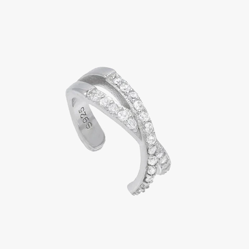 925 Sterling Silver Crossed Micro-glitter Ear Clips Glow Detail