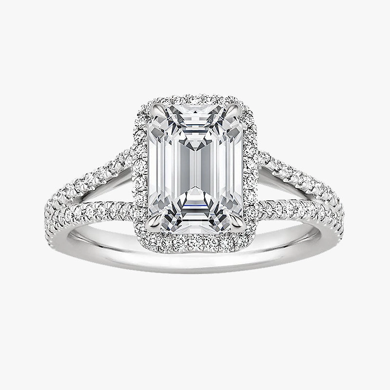 Finest Detail 925 Sterling Silver Emerald Cut Engagement Ring