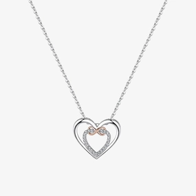 925 Sterling Silver New Double Heart-Shaped Necklace Shiny Stones Graceful Fit