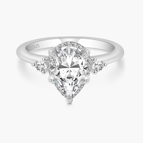 Opulent Edge 925 Sterling Silver Pear Shaped 5 Prong Gemstone Ring