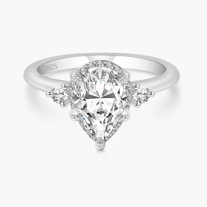 925 Sterling Silver Pear Shaped 5 Prong Gemstone Ring Perfect Accessory