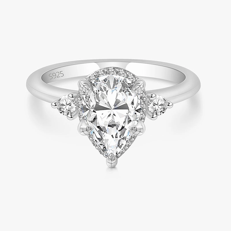 Opulent Edge 925 Sterling Silver Pear Shaped 5 Prong Gemstone Ring