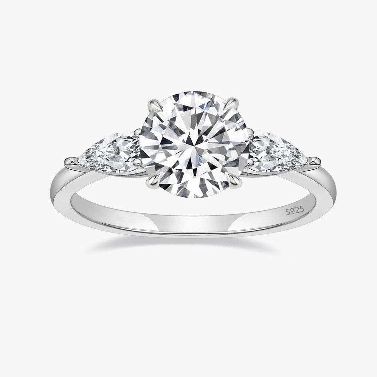 Polished Charm Fashionable Craft 925 Sterling Silver Women's Round Cut 3 Stone Promise Ring