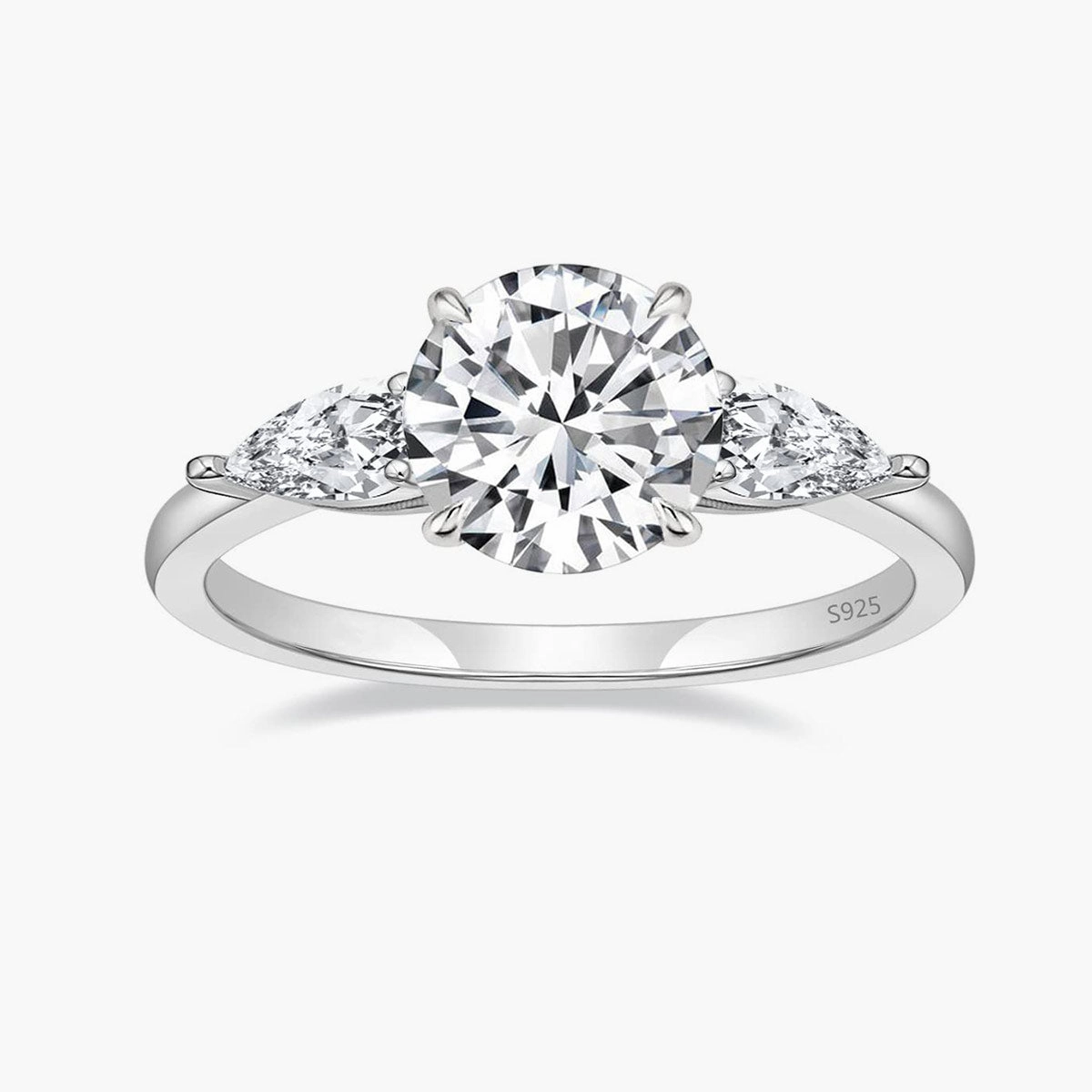 925 Sterling Silver Women's Round Cut 3 Stone Promise Ring Distinctive Style