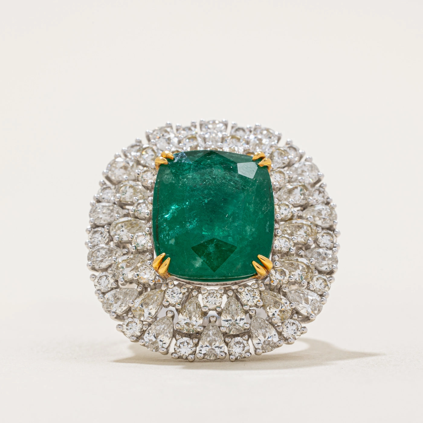 9.5ct  Emerald & Diamond Cocktail Ring | 9.52ct, 3.96ctw | SZ 7.25 Minimalist Edge