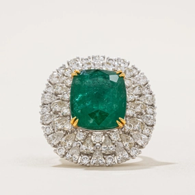 9.5ct  Emerald & Diamond Cocktail Ring | 9.52ct, 3.96ctw | SZ 7.25 Minimalist Edge