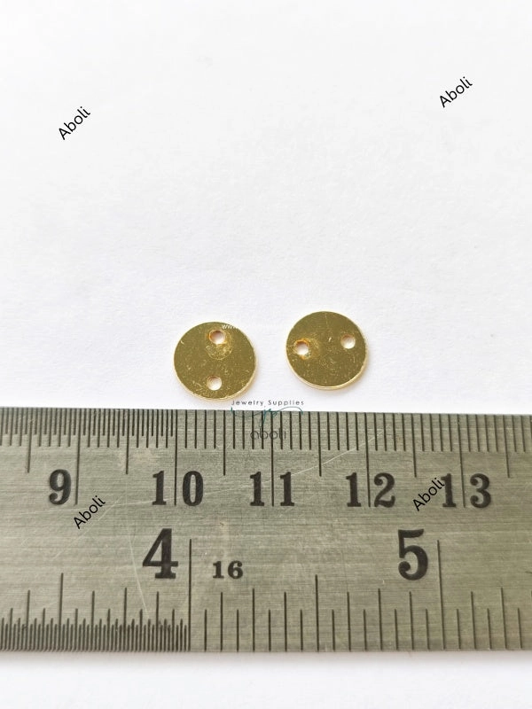 Refined Flow 9 mm Golden disc connector with 2 holes Flat Metal connector Jewellery Component Glossy finish MACU22