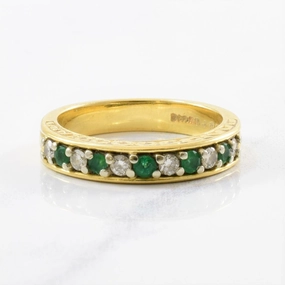 'Birks' Diamond & Emerald Band | 0.21ctw, 0.15ctw | SZ 4.75 | Color Pop Modern Accent