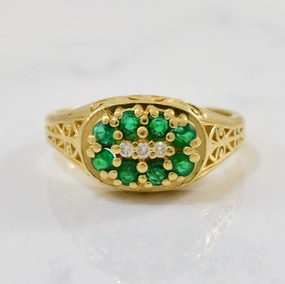 Layered Touch 'Birks' Emerald & Diamond Filigree Ring | 0.32ctw, 0.03ctw | SZ 6.25 |