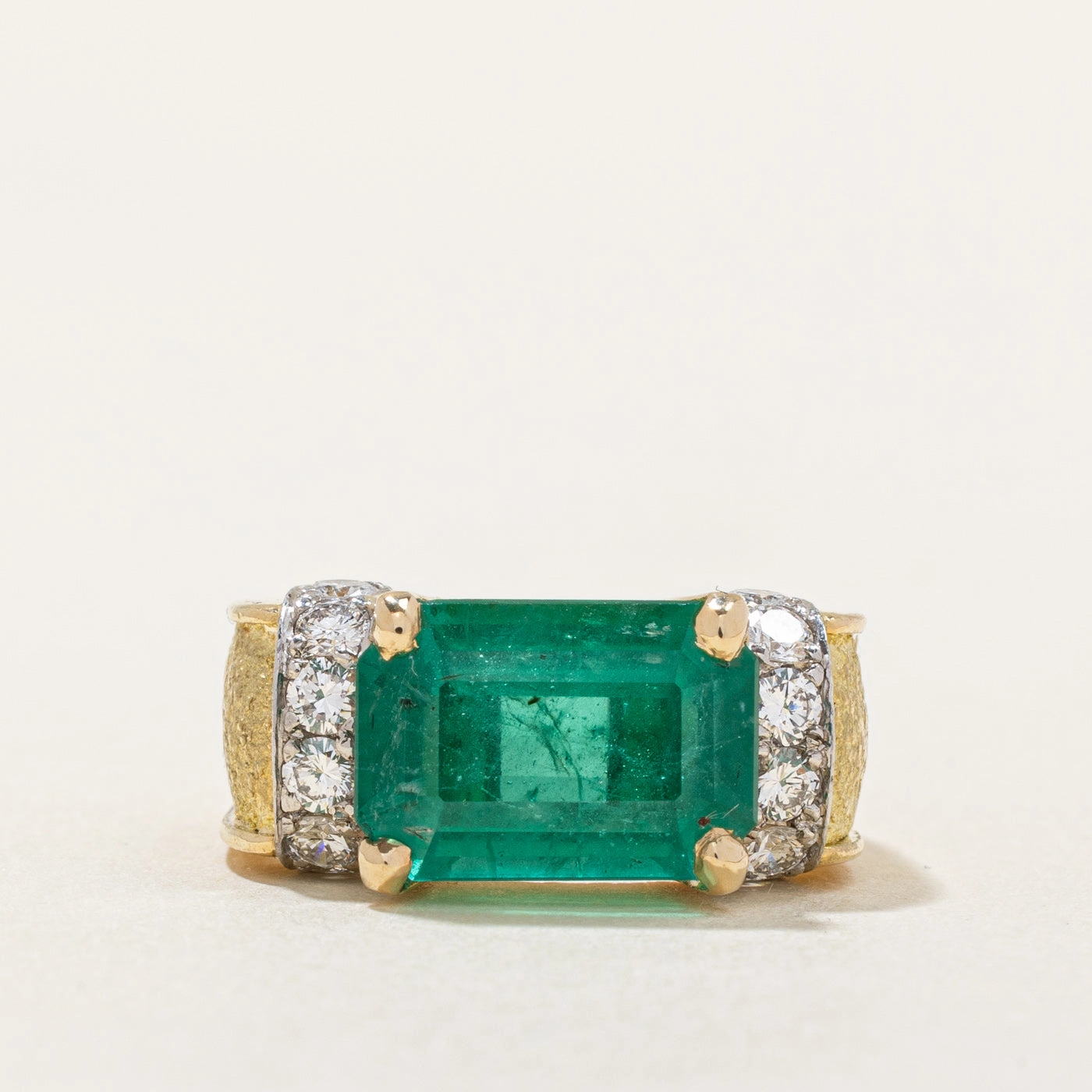 'Brinkhaus' 5ct  Emerald & Diamond Ring | 5.52ct, 0.67ctw | SZ 5.25 | Eye-catching Design Radiant Touch