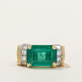 'Brinkhaus' 5ct  Emerald & Diamond Ring | 5.52ct, 0.67ctw | SZ 5.25 | Eye-catching Design Radiant Touch