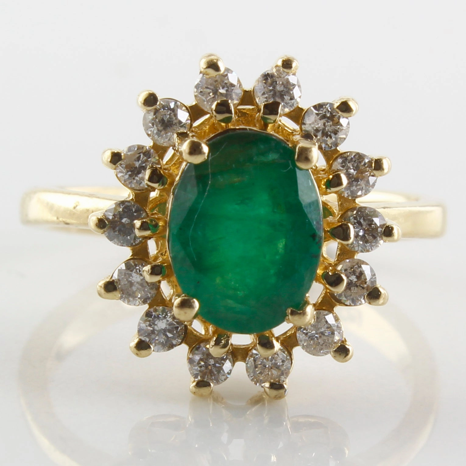 Minimalist Accent Daytime Style 'Effy' Brasilica Emerald & Diamond Halo Ring | 0.30ctw, 0.75ct | SZ 4.75 |