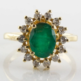 Minimalist Accent Daytime Style 'Effy' Brasilica Emerald & Diamond Halo Ring | 0.30ctw, 0.75ct | SZ 4.75 |