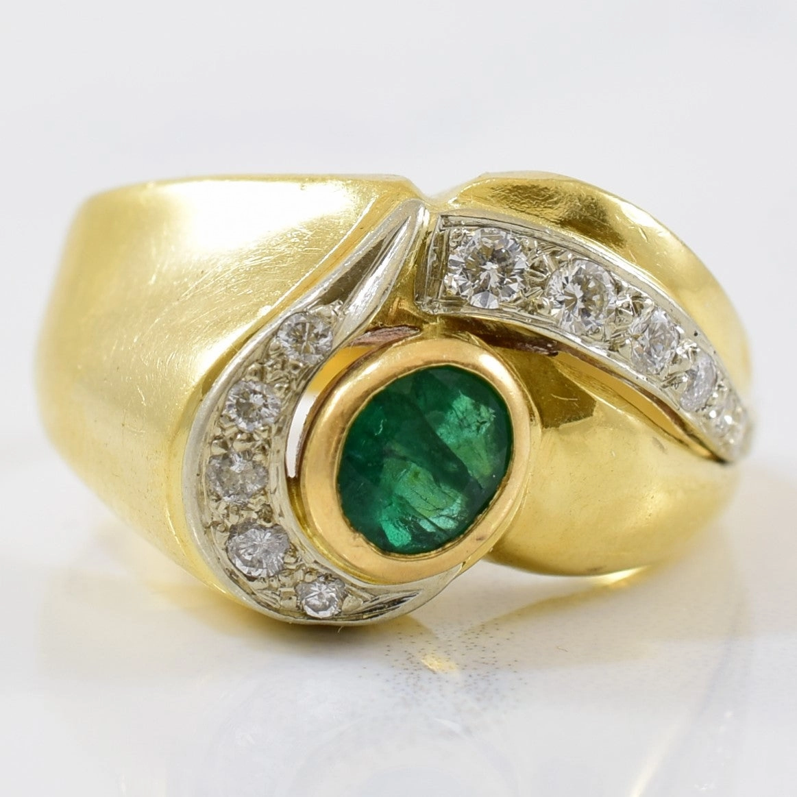 Abstract Emerald & Diamond Ring | 0.10ctw, 0.33ct | SZ 6.75 | Crystal Clear