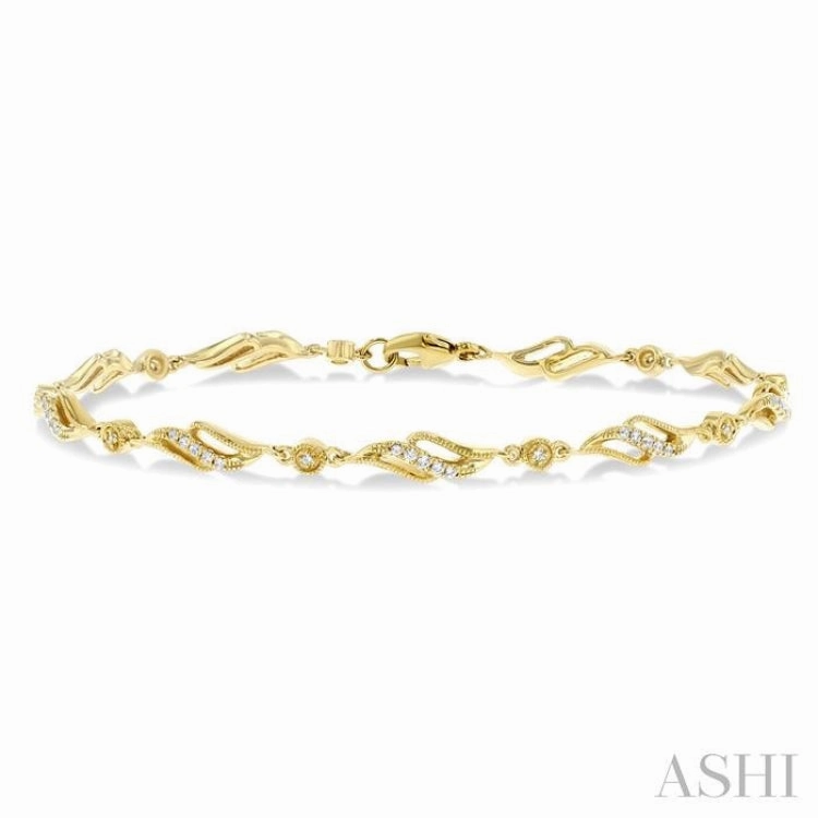 1/4 Ctw Art Deco Lattice Kite Round Cut Diamond Fashion Tennis Bracelet in 10K Yellow Gold Borderless Fusions