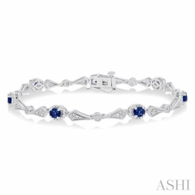 Go-To Item 4X3 MM Oval Cut Sapphire and 1/10 Ctw Round Cut Diamond Precious Bracelet in 10K White Gold