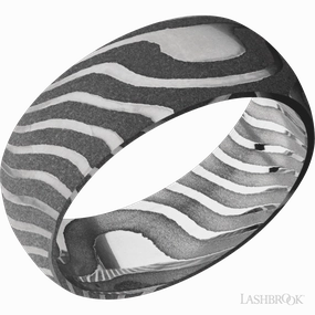 Acid Finish Damascus Steel Tiger Stripe Pattern Ring 8mm Sturdy Ornament