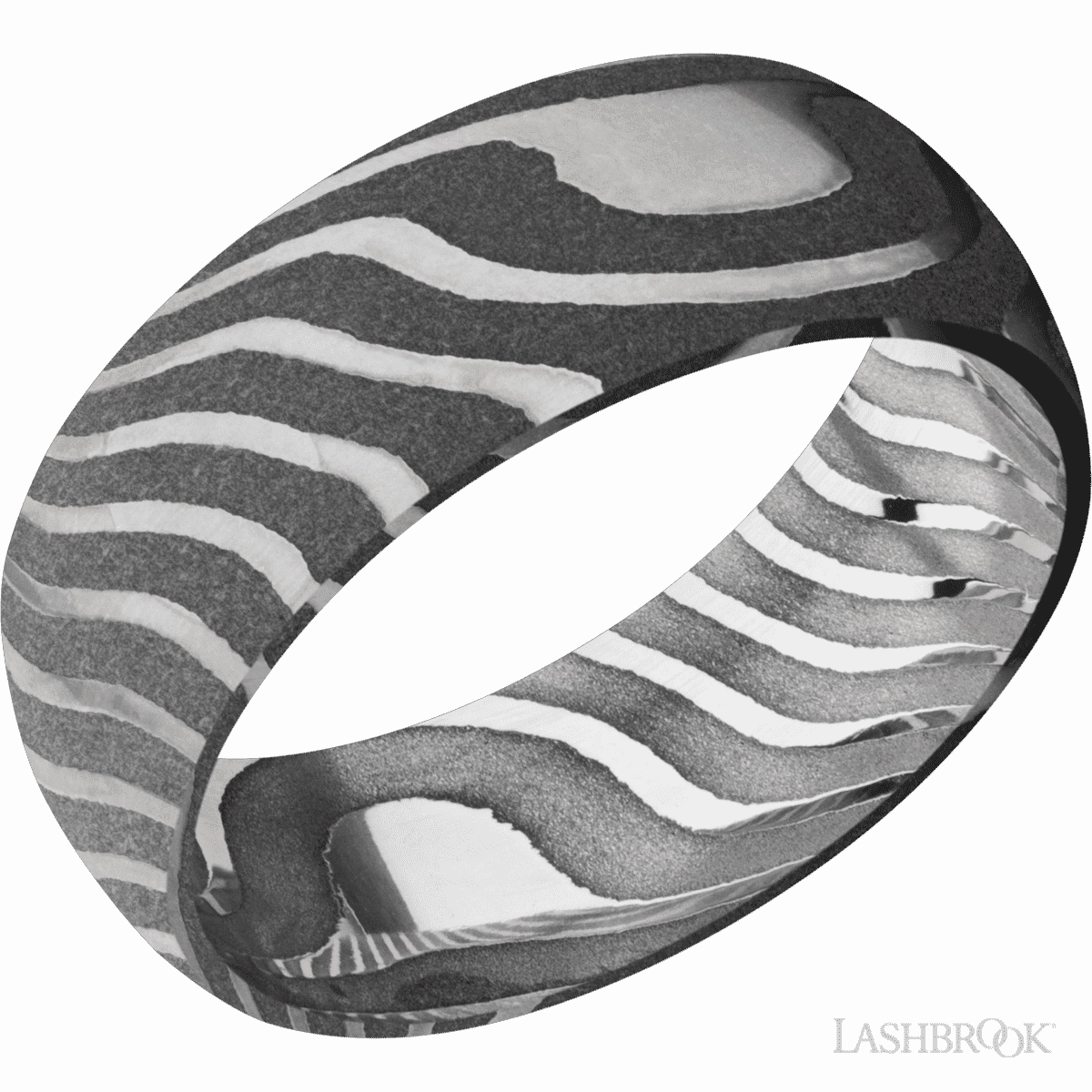 Tarnish Proof Acid Finish Damascus Steel Tiger Stripe Pattern Ring 8mm
